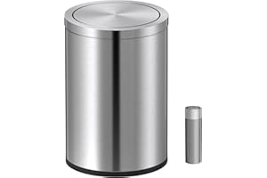 Mbillion Trash Can with Lid, Small Trash Can, Cute Metal Countertop Trash Can Stainless Steel 9L Trash Can for Office, Living Room, Bedroom, Silver
