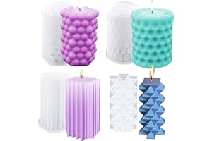 GBOKYN Candle Mold, 4 Pcs Silicone Candle Mould Set, 3D Pillar Bubble Candle Molds, Candle Pouring Moulds for DIY Handmade Soap, Candle, Wax Crafts, Party Decor Home Decoration