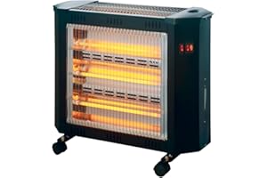 KOEM Chauffage électrique à 4 éléments quartz 2000W, 3 modes de chaleur, ventilation turbo, humidificateur intégré, avec interrupteur de sécurité et roulettes (KM05911)