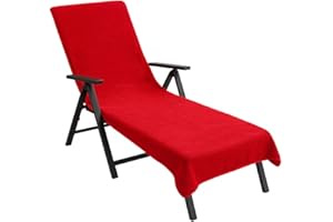 ‎LEMOS HOME Liegenauflage mit Kapuzenüberschlag 200x75 cm aus Baumwolle Frottee Handtuch, Schonbezug für Gartenliege, Sonnenliege und Liegestuhl, universell passend, waschbar, Farbe wählbar. (Rot)