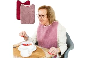 Bugalin Baberos para Adultos - Pack 2 | Impermeables, Reutilizables y Lavables | Con Goma Ajustable | Tela Exterior Rizo e Interior Plástico | Baberos para Mayores y Niños Mayores