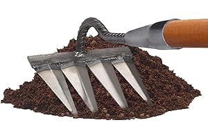 LINGJIONG Rastrello per erbacce da giardino, in metallo, 4/5/6/7 denti, rastrello da giardino, rastrello per , diserbo, pietra, ghiaia, radice e rastrello da giardino