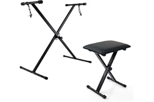 Crystals Foldable Electronic Keyboard Piano With Single/Double Braced X Frame Stand and Stool - Black