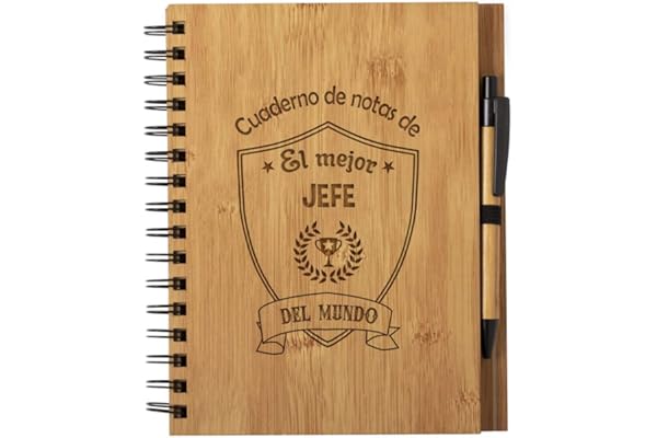 Planetacase - Cuaderno de Notas el Mejor jefe del Mundo - Libreta de Madera Natural con Boligrafo - Bloc de Notas A5 con 80 Hojas - Diseño Grabado en Bajorrelieve