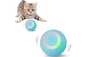 BTKVISEQAT Elektryczna zabawka dla kotów, interaktywna zabawka dla kotów, piłka z oświetleniem LED, USB obracająca się o 360°, stymulacja instynktu myśliwskiego, zabawna piłka dla kotów, niebieska