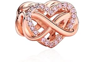 Amuefer 925 Argent Charm Collier Pendeloque Or Rose Bracelet Femme Perle Amour, Animaux, Famille Charm Cadeaux d'Anniversaire