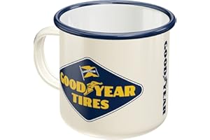 Nostalgic-Art Taza esmaltada retro, Goodyear – Logo – Idea de regalo para fans a coches y motos, Copa para camping, diseño vintage con frase, 360 ml