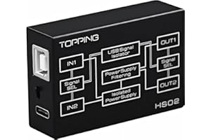 KGUSS Topping HS02 Isolateur USB 2.0 avec entrée USB-B et Type-C, sortie USB-A et Type-C, isolateur audio résiste jusqu'à 1500 VDC, faible latence, compatible avec PCM32bit 768kHz & DSD512 natif