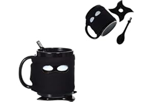 Hosoncovy Tasse à café créative Ninja - Tasse à café avec dessous de verre et cuillère - Résistant à la chaleur - Avec poignée