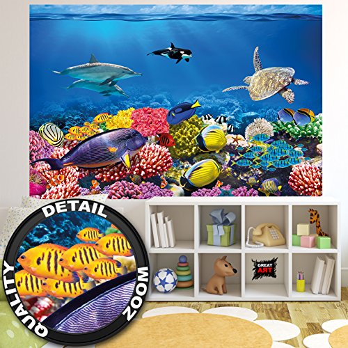 Fototapete Bunte Unterwasserwelt Wand-dekoration - Wandbild Aquarium Poster-Motiv by GREAT ART (210 x 140 cm)