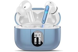 Csasan Cuffie Bluetooth, Auricolari Bluetooth 5.3 Cuffie Wireless con 4 HD Mic, 40 Ore Stereo HiFi Cuffiette Bluetooth, ENC Cancellazione Rumore, IP7 Impermeabile Cuffie Senza Fili con Display LED Blu