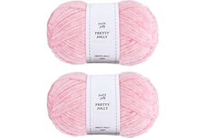Pretty Jolly Lot de 2 écheveaux de fil chenille doux en velours fantaisie pour le tissage au crochet, les loisirs créatifs, les couvertures, le tricot au 2 × 255 m (2 × 279 m, 2 × 150 g)_Rose clair