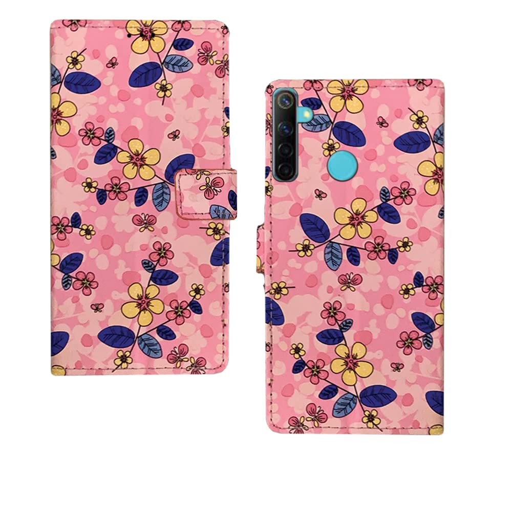 Inktree Realme Narzo 10 Flip Case | Premium Leather Finish Flip Cover |Designer Printed Flip Cover for Realme Narzo 10 - Pink Flowers