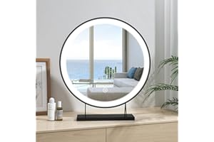 Heilmetz Vanity Mirror with Lights, Hollywood Mirror Dressing Table, Light up Mirror with Dimmable Light 3 Colours, Round Black Mirror for Women, Girls, Ladies ф48 cm