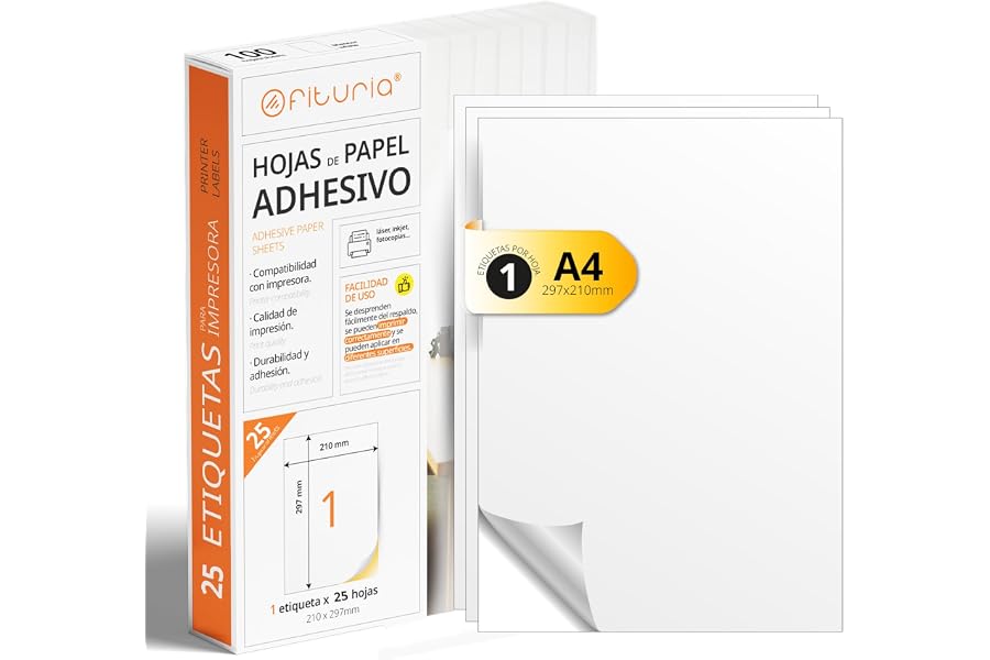 Etiquetas Adhesivas Blancas, Crea tus Pegatinas Personalizadas para cualquier Superficie, Papel A4 Adhesivo Seguro, Etiqueta 