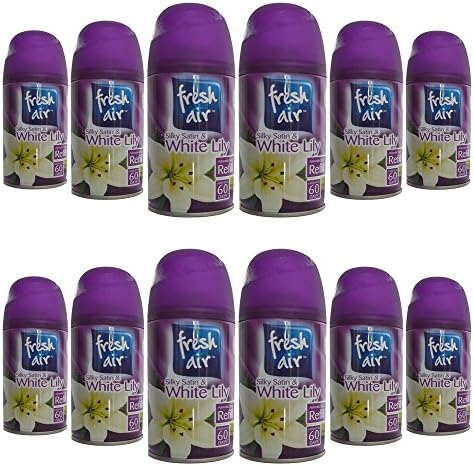 12 X Fresh Air Silky Satin &amp; White Lily Air Freshener Refill 250ml (Airwick Compatible) (12 Refill Tins)