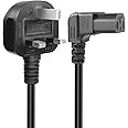 GELRHONR UK 90 Degree C13 Power Cable,250V 10A 3 Pin Mains to Down Angle IEC AC Power Cord for Computer,Monitor,TV, Kettle lead 1.5M Black