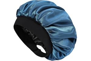 Hat Hut Bonnet Satin Soie Cheveux Nuit pour Femme Homme - Bonnet pour Cheveux Bouclés Naturels - Large Bande réglable - Double Couche