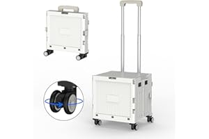 Marketero Collapsible Shopping Box Trolley on Wheels 4 Wheels 360°Rotate Folding Teacher Trolley Cart with Wheels Heavy Duty 30kg Capacity & Telescopic Handle for Camping Shopping Grey