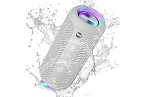 Ortizan X10 Speaker Bluetooth Portatile-Cassa Altoparlante Bluetooth Waterproof IPX7-Con Luce,Fino a 30h di Autonomia,3 Effetti Sonori Stereo Hi-Fi Bassi, Vivavoce Microfono-Con AUX, TF(grigio)
