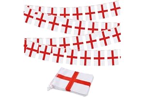 YESAH 30P England Flag Bunting for World Cup 2026,10M St George's Cross Banner,14 * 21cm String Flags Polyester Weatherproof 
