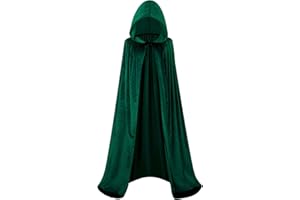 maxToonrain Velvet Hooded Cape for Adults, Unisex Cloak with Hood for Halloween Christmas World Book Day Fancy Dress Costume (150cm, Green)