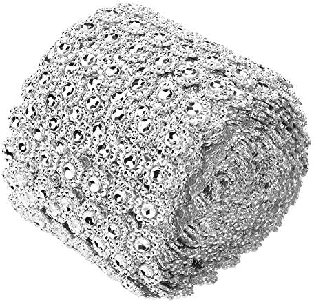 Hilitand 5yard/roll 6 Rows Diamond Mesh Wrap Roll Silver Plastic Rhinestone Ribbon Decoration Cake Ribbon Banding Party Decorations Christmas Hanging Wedding Supplies
