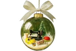 WEISIPU Holiday Sewing Snow Globe Ornament, Vintage Sewing Machine Christmas Tree Decoration, Hangable Christmas Ball Decoration for Office Garden Art School Farmhouse Balcony Patio Tailor Shop