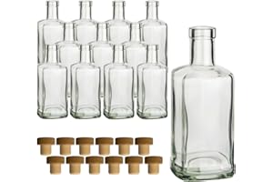 gouveo Lot de 12 bouteilles en verre 500 ml Carré Pharmacien avec bouchon en liège (HGK) - Bouteille 0,5 l à remplir et à offrir - Bouteille vide pour gin, liqueur, huile, vinaigre (AFET500HGK)