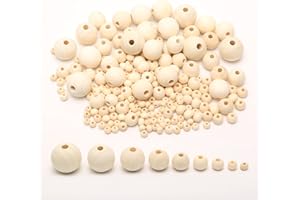 POXIAOER 1280x Wooden Beads for Crafting, DIY Wood Beads 4mm-20mm