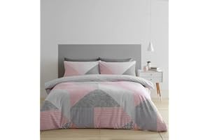 Catherine Lansfield Bedding Larsson Geo Double Duvet Cover Set with Pillowcases Pink