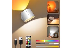KINGMILE Applique Murale Intérieure,Led Murale à Piles Avec Télécommande,Lampe de Chevet Sans Fil à Intensité Variable Tactile,Appliques Avec 3 Modes de Couleurs,Rotative à 360°,Spot Led Sans Fil Rechargeable