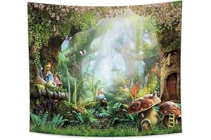 Haoyiyi 180x160cm Hongo Bosque Tapiz Elfen Casa de campo Bosque psicodélico Dibujos animados Colgante de pared Flores Bosque mágico escena de primaveraTapiz de pared diseño decoración de dormitorio