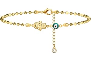 Kenivira Ankle Bracelets for Women Evil Eye/Hamsa Hand Bracelet Adjustable Beaded Chain Anklets Jewelry Anklet Bracelets for Women Length 21cm