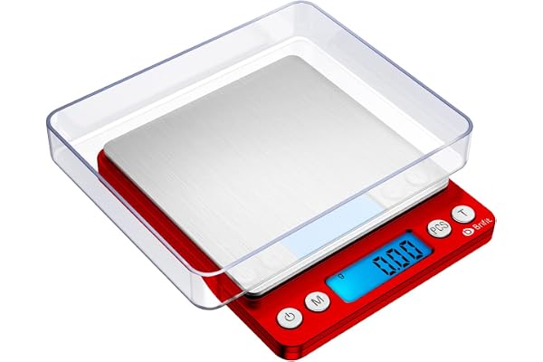 AMIR Balance de Précision, 500g/0.01g, Balance de Precision 0.01g, Balance de Cuisine, Balance de Précision Cuisine avec Fonction Tare et Compte, Écran LCD Rétroéclairé Acier Inoxydable (Rouge)