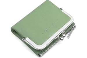 GOUNNU Damski portfel ze skóry PU, mały i krótki format damski portfel z wieloma przegródkami, mini portmonetka damska z 8 przegródkami na karty i kieszenią na monety z zamkiem błyskawicznym, zielony,