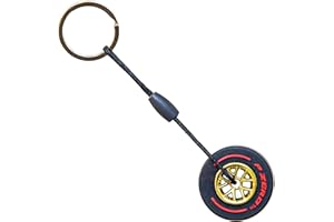 B.a.u.q.o.o. Portachiavi Pneumatico Formula 1 Gomma Alta Qualità Cerchione Dorato Ruota con Scritte Rosse Portachiavi Accessori Auto Idea Regalo