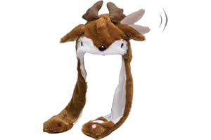 Rayson Gorro de Navidad en Peluche Invierno Cálido Gorro de Papá Noel Reno con Orejas Móviles para Niños y Niñas