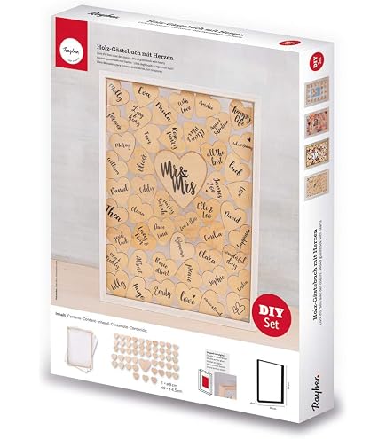 Libro degli ospiti alternativo per matrimonio, 72 pezzi, blocco di legno per iscrizione di nozze, ricevimento, baby shower, libro degli ospiti per matrimonio, libro di nozze unico con 4 cartelli di