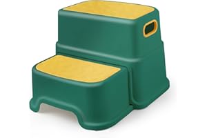 LYCN Two Step Stool for Kids with Handle, 3 in 1 Anti-Slip Potty Stool for Kids Toilet Potty Training, Plastic Toilet Stool, Safety Sturdy Bottom for Bathroom, Kitchen, Toilet (Dark Green)