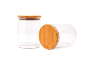LG Luxury & Grace Set 2 Barattoli di Vetro, 0,75 L (13,5x10 cm). Vasetti da Cucina con Coperchio di Bambù. Contenitori Ermetici per Alimenti con Anello in Silicone.