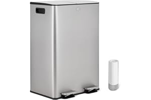 Vidacharmy Mülleimer Küche, Abfalleimer 2 x 20 Liter, Mülltrennsystem 2 Fächer, inklusive 20 Müllbeutel, Stahl Abfalleimer, Treteimer mit Inneneimer, recycelbare Abfälle, Biomüll, Softclose-Deckel