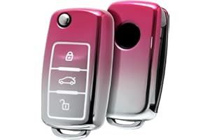 OATSBASF Gradient-TPU Autoschlüssel Hülle für VW, für VW Golf Schlüsselbox, 3-Tasten Schlüsselhülle Cover für VW Polo, Passat, Skoda & Seat (Gradient Pink)