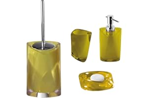 Gedy Twist 4PZ Avocado, 1 Porta Solido, 1 Scopino WC, 1 Dispenser Sapone, 1 Portaspazzolini da Bagno, Set Realizzato in Resina, Design Babled&Co, Fatto a Mano, 2 Anni di Garanzia, Verde, Unica