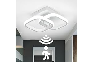 EIDEARAY LED Ceiling Light with Motion Sensor Indoor 22 W Cool White 6000 K Ceiling Light, 24 x 20 x 9 cm Sensor Lamp, Suitable for Hallways, Garages,Basements, Carports, Staircases (White)