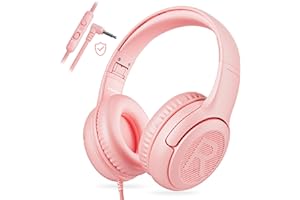 AWATRUE awartue Auriculares Niños con Cable Audio 3.5mm, Volumen Limitado 85/94dB, Diadema Ajustable Almohadillas Suaves, Cascos Infantiles para Clases Online/Viajes/Estudi, Rosa