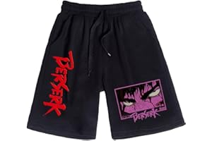 FOSIKE Pantalones Cortos Hombre Deporte con Bolsillo, Berserk Manga Guts Pantalones Cortos con Estampado Gráfico Verano, Classic Shorts con Cintura Elástica Y Cordón Running S-XXL