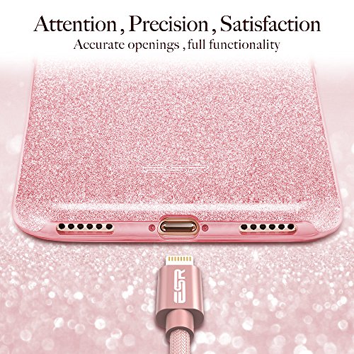 Funda iPhone 8   iPhone 7   Protecci  n a Bordes y C  mara  Compatible con Carga Inal  mbrica  ESR C  rcasa Blindada Brillante Suave TPU Exterior   Pl  stico Duro Interior para Apple iPhone 7  Nuevo iPhone 8 de 4 7  2017 -Oro Rosa