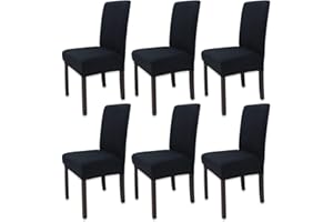 Leeyunbee 6 Pièces Housse de Chaise Moderne élastique, Amovible Lavable Extensible Housses de Chaise de Salle à Manger, Couverture de Chaise pour Décor Salle à Manger, Hôtel et Mariage (Noir)