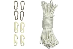 Stormflag 15meter 6mm Durchmesser Fahnenmast Seil Weiße Fahnenseil Wetterfest 4pcs Metall Haken und 4pcs Nylon Haken Fahnenmast Segelboot Garten Camping